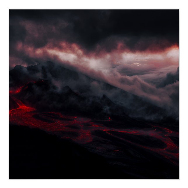 Volcanic Eruption Lava Rivers Night Landscape Poster (Vorderseite)