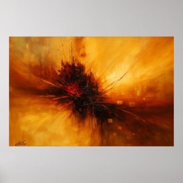 Volcanic Pulse - Red and Amber Abstract Eruption Poster (Vorne)