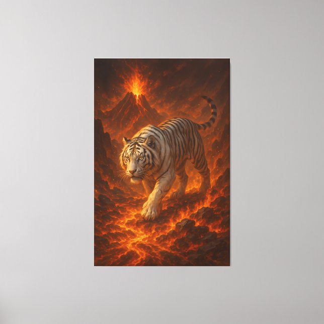 Volcanic White Tiger | Inferno King of the Fire Re Leinwanddruck (Vorderseite)