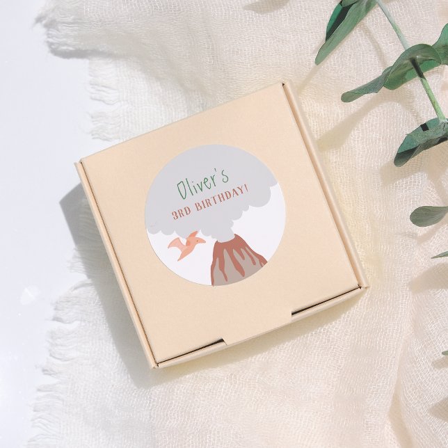 Volcano Dinosaur Boy Birthday Runder Aufkleber (Von Creator hochgeladen)