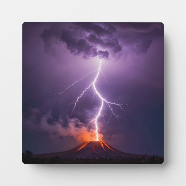 Volcano Lightning Eruption Dramatic Night Fotoplatte (Vorderseite)