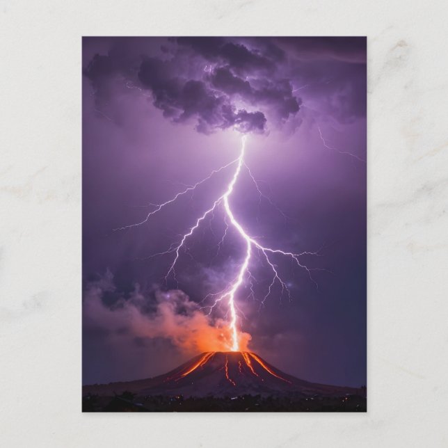 Volcano Lightning Eruption Dramatic Night Postkarte (Vorderseite)