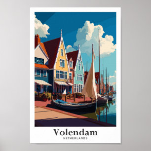 Volendam Netherlands Travel Vintag Illustration Poster