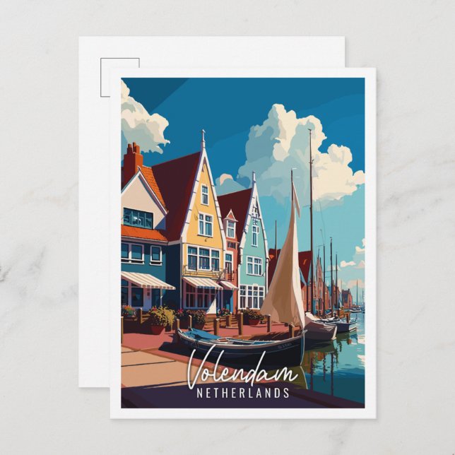 Volendam Netherlands Vintage Wealth Illustration Postkarte (Vorne/Hinten)