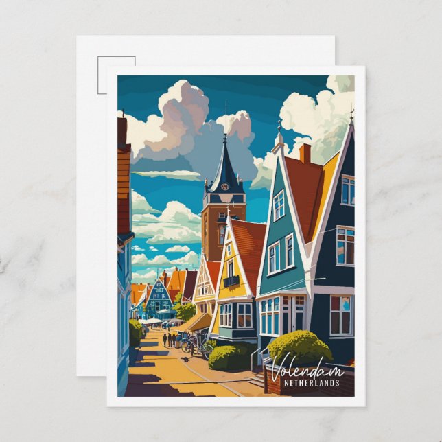 Volendam Netherlands Vintage Wealth Illustration Postkarte (Vorne/Hinten)