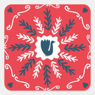 Volks-Doodle-Art-Weihnachtskachel Quadratischer Aufkleber