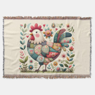 Volks-Patchwork-Hahn mit floralen Akzenten Decke