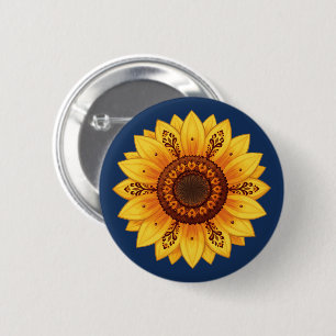 Volks-Sonnenblume-Ukrainische-Ornamentmuster-Flagg Button