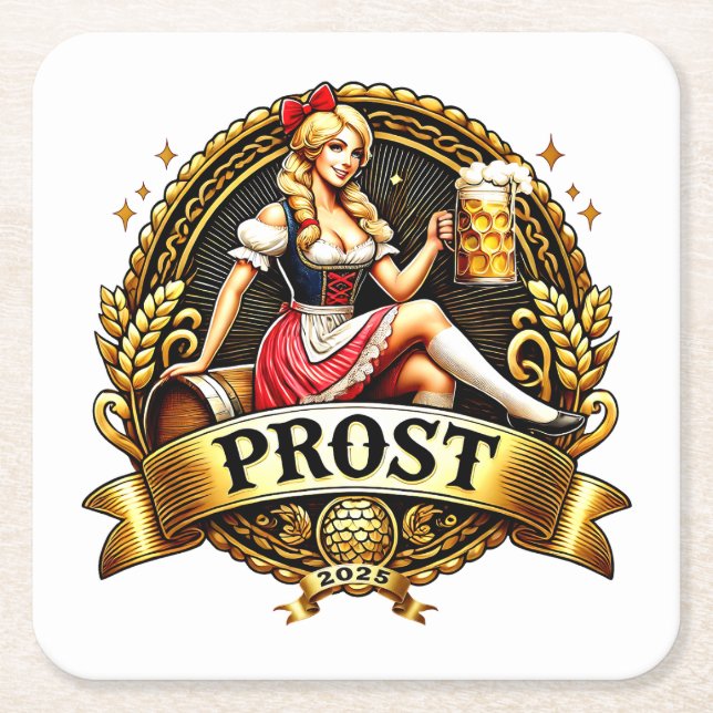 Volksfest - Prost - Kirchweih Dirndl 2025 Rechteckiger Pappuntersetzer (Vorderseite)