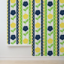 Volksgut Blumen Ranken Streifen - Gelb Gingham