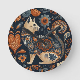 Volksgut-Katze mit orangefarbenen und blaugrauen B Runde Wanduhr