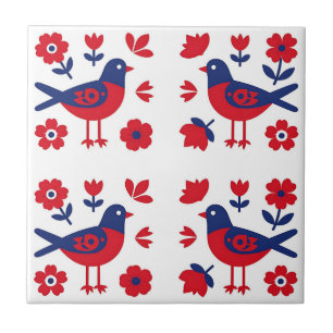 Volksgut Rot Blau Vogel Blumenmuster Fliese