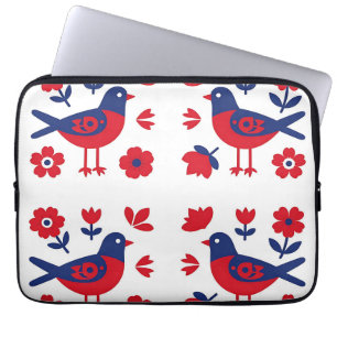 Volksgut Rot Blau Vogel Blumenmuster Laptopschutzhülle
