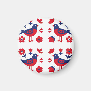 Volksgut Rot Blau Vogel Blumenmuster Magnet