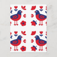 Volksgut Rot Blau Vogel Blumenmuster