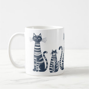Volksgut Schwarz Weiß gestreifte Katzen Kaffeetasse