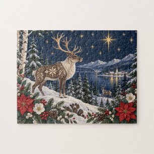 Volksgut Winter Rentier Sternennacht Landschaft Puzzle