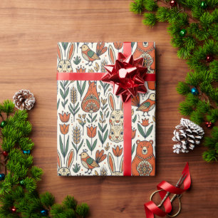 Volkskunst Bär Kaninchen Wald Geschenkpapier