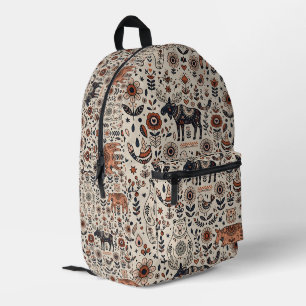 Volkskunst-Bären-Elch-Nordischer-Wald-Rucksack Bedruckter Rucksack
