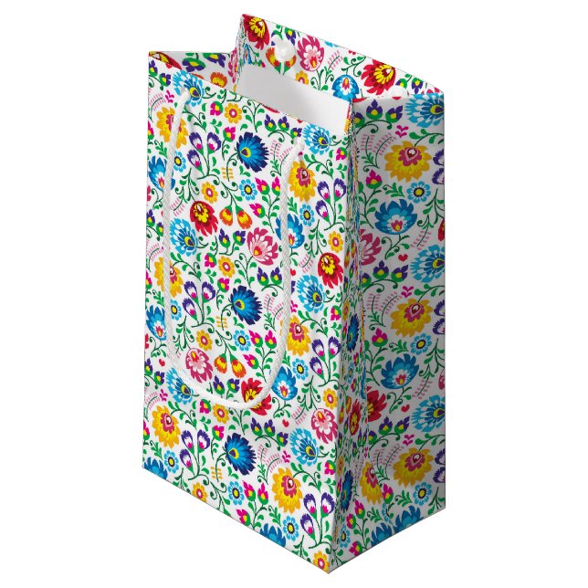 Volkskunst-Blumen-Muster 2 Kleine Geschenktüte (Vorderseite Schrägansicht)