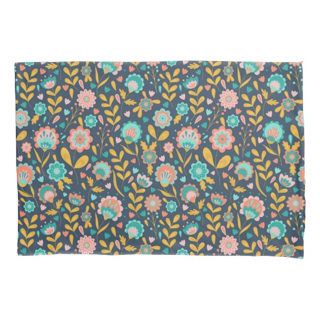 Volkskunst-Blumen-Muster Kissenbezug (Vorderseite-Links)