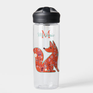 Volkskunst-Blumenmuster-Fuchs personalisiert Trinkflasche