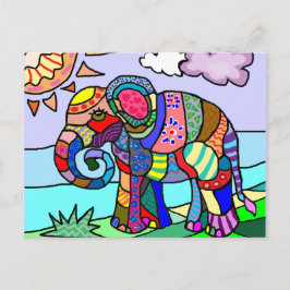 Volkskunst bunt künstlerisches Elefantengemälde Postkarte