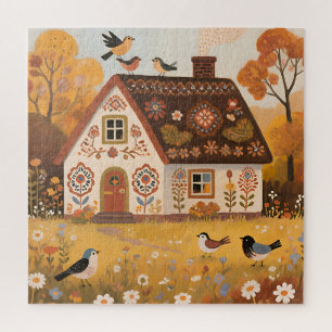 Volkskunst Cottage Vögel Herbst Puzzle