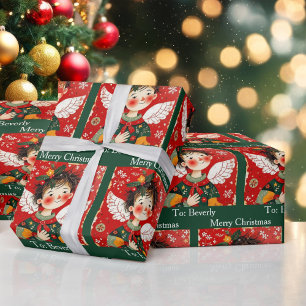 Volkskunst-Engel fügt Namen des Empfängers hinzu W Geschenkpapier