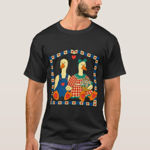 Volkskunst-Entenpaar mit Blumen Landhaus auf dem L T-Shirt