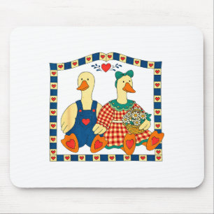 Volkskunst-Entenpaar mit Blumen Landhaus-Stil Mousepad