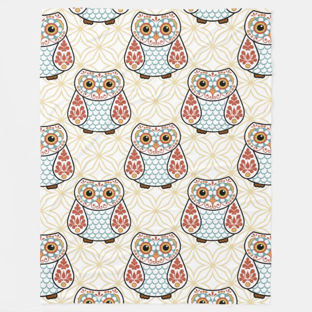 Volkskunst-Eule auf Gold Fleecedecke (Vorderseite)