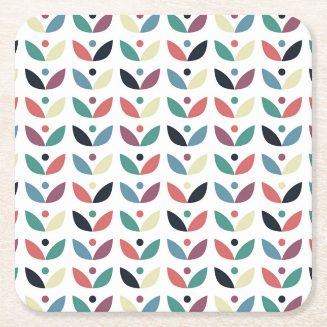 Volkskunst-geometrisches mit Blumenmuster Rechteckiger Pappuntersetzer (Vorderseite)