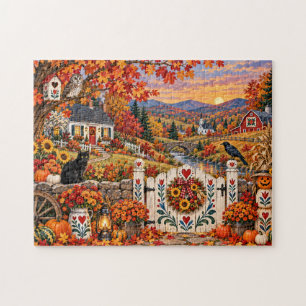 Volkskunst Herbstliche Landschaft mit Tor Szene Puzzle