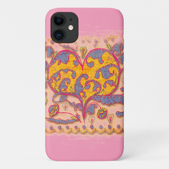 Volkskunst Herz mit Blätter und Blume Case-Mate iPhone Hülle (Rückseite)