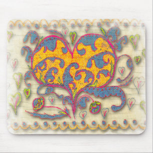 Volkskunst Herz mit Blätter und Blume Mousepad