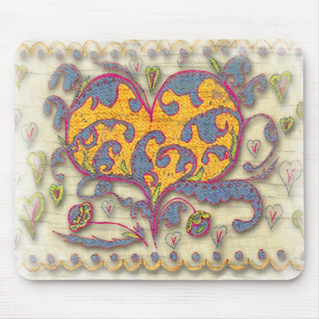 Volkskunst Herz mit Blätter und Blume Mousepad (Vorne)