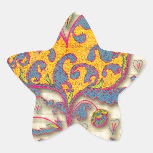 Volkskunst Herz mit Blätter und Blume Stern-Aufkleber