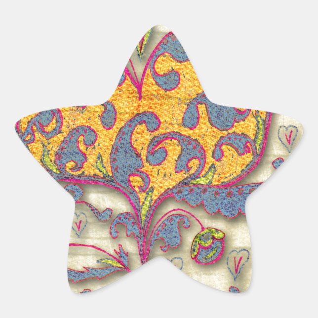 Volkskunst Herz mit Blätter und Blume Stern-Aufkleber (Vorderseite)