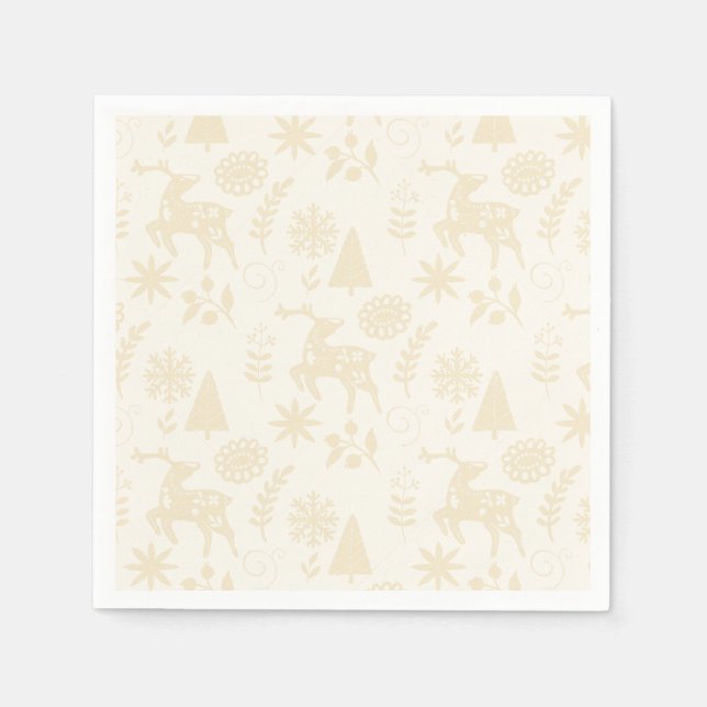 Volkskunst Hirsch Wald Off-White  Serviette (Vorderseite)