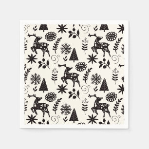Volkskunst Hirsch Wald Schwarz und Weiß Serviette