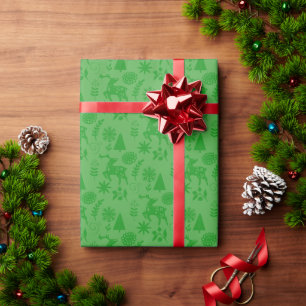 Volkskunst-Hirsch-Waldgrün-Geschenk Geschenkpapier
