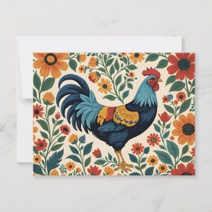 Volkskunst Indigo Hahn Postkarte