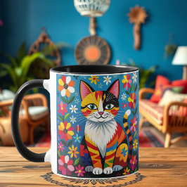 Volkskunst-Katze, Blumen & Schmetterling Personali Tasse