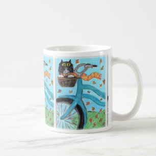 Volkskunst-Katze im Fahrrad-Korb Tasse
