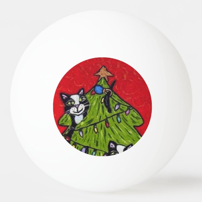 Volkskunst-Katzen-Weihnachtsbaum Tischtennisball (Vorderseite)