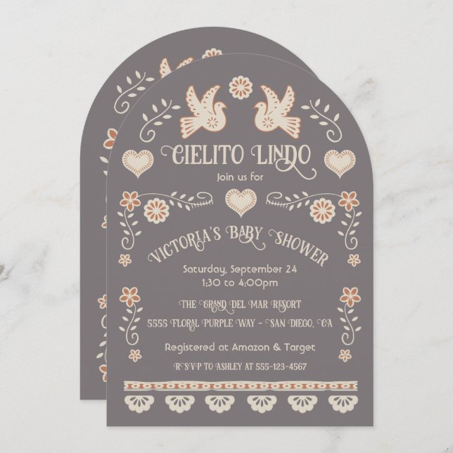 Volkskunst Mexican Cielito Lindo Baby Shower Arch Einladung (Vorne/Hinten)