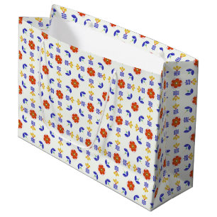 Volkskunst-NeonBlumen-geometrisches Muster Große Geschenktüte