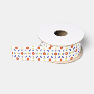 Volkskunst-NeonBlumen-geometrisches Muster Ripsband