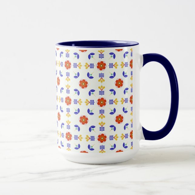 Volkskunst-NeonBlumen-geometrisches Muster Tasse (Rechts)